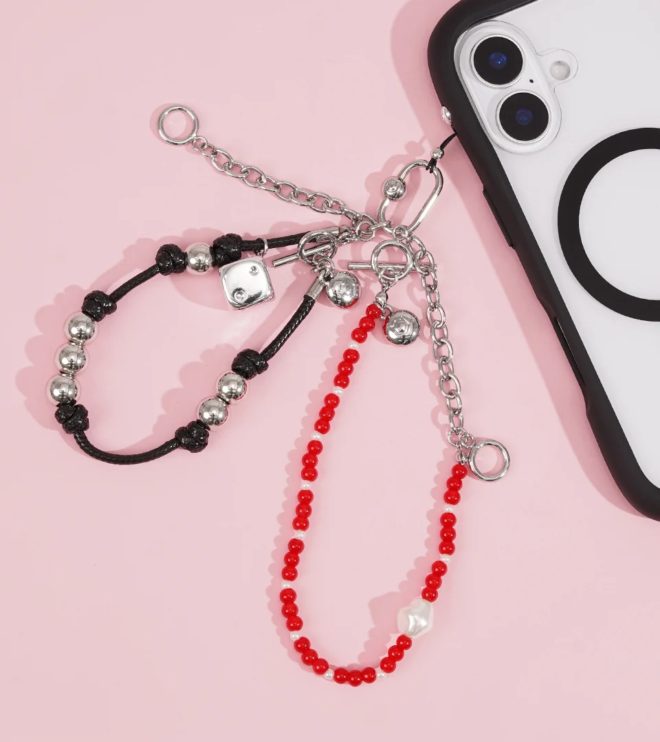 Phone Charm 2way Strap_Black_Silver Dice - Image 3